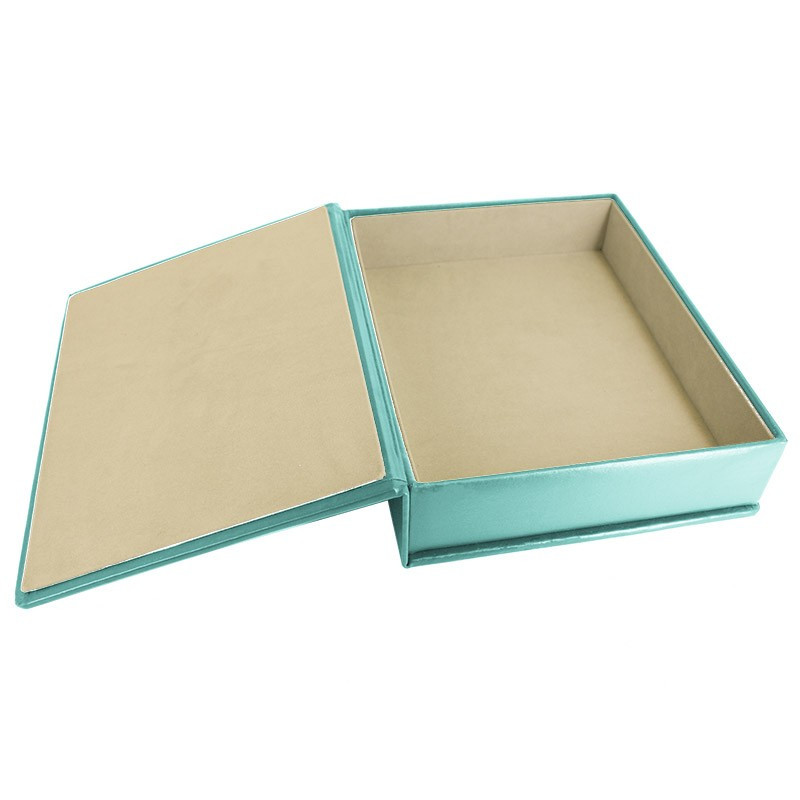 Turquoise leather box -  smooth blue calfskin - Conti Borbone - flocked interior